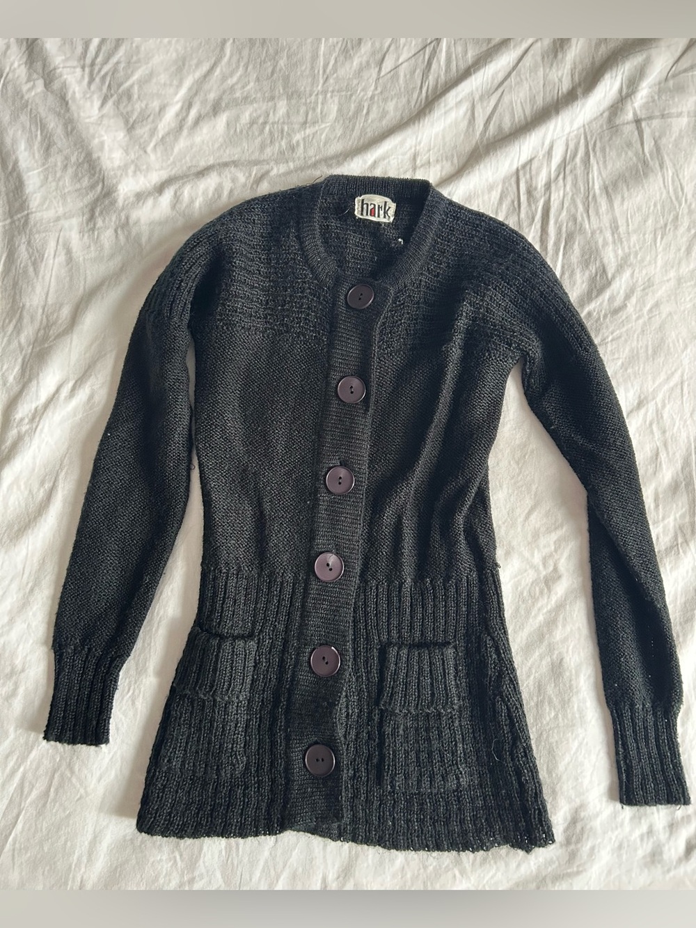 Hark true vintage acrylic 70s black cardigan with pockets